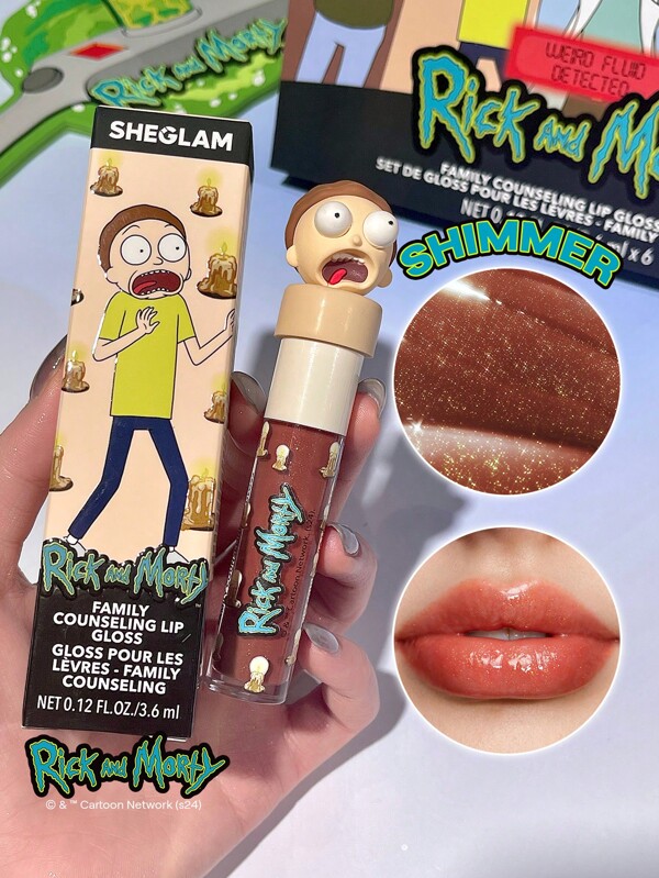 Rick and Morty X SHEGLAM Family Counseling Lip Gloss-Morty Moisturizing Shimmer Brown High Shine Liquid Lipstick Vegan Fragrance-Free Non-Sticky Instant Volumising Lip Glaze Suitable For People With Dry Lips Lip Makeup Graduation Birthday Holiday Summer Fall Autumn Y2K Fancy Fashion Women Makeup Cosmetic Party Beach Travel Camping Outdoors School Campus Trip Festivals Decor Gift Present Rose Girl Cosplay Best Color Charm Vibe