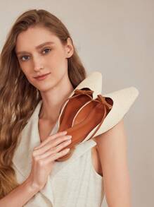 MOTF PREMIUM 女士时尚简约方头蝴蝶结装饰平底鞋