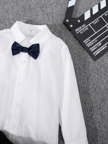 Young Boy Thermal Lined Button Up Vest Blazer & Pants & Shirt - Multicolor - View 7