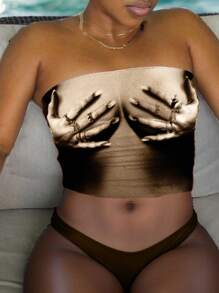 Slaydiva 休闲简约性感图案印花女式上衣，适合夏季