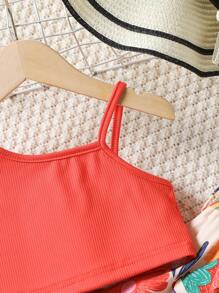 SHEIN Wildeya Kleine Mädchen 2-teiliges Set bestehend aus einfarbigem Top und Hose mit Blumenmuster für den Sommerurlaub