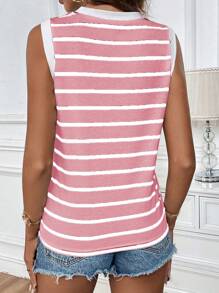 EMERY ROSE 女士夏季休闲圆领黑白条纹上衣图案 T 恤女士上衣