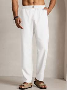 Manfinity VCAY Herren gewebte Lässig lose gerade Bein Hose mit Kordelzug Taille in Einfarbig