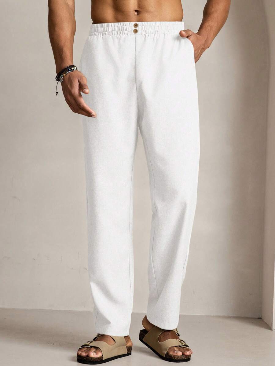 Manfinity VCAY Herren gewebte Lässig lose gerade Bein Hose mit Kordelzug Taille in Einfarbig