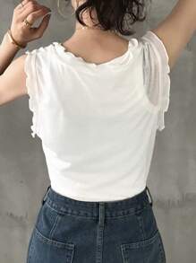 FRIFUL Women's Frill Trim Color Block Cropped Cami Tank, Casual Sleeveless Top For Layering, Y2K Style - White - View 6