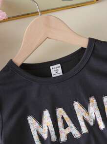 SHEIN T-shirt à manches courtes imprimé de lettres, décontracté pour l'été, pour filles - Gris - Voir 4