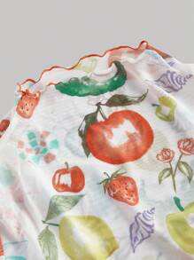 SHEIN MOD 加大码可爱蔬菜水果印花T恤，两件套，适合女孩休闲度假。女士夏季上衣。女士沙滩装 - 彩色 - 查看 3