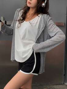 DAZY 3 件套运动休闲开衫、吊带背心和短裤家居服套装女士睡衣 - 灰色 - 查看 8