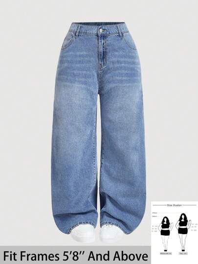 SHEIN Tall CURVE Women Plus Size Casual Basic Blue Denim Loose Fit Pants Summer, Vacation Woman, Easter, Spring, Western, Office For Women, Rave, Baby Shower , Cottagecore, Country Women, For Woman, Nashville, Graduation, Western Wear Women, Y2k Clothe, Y2k, Holiday, Church Women, Airport For Women/Airport Beach For Woman, Vacation Women, Beach, Boho Women's, Cruise Attire Women, Ibiza, Boho Chic, Hawaiian For Women, Western Wear