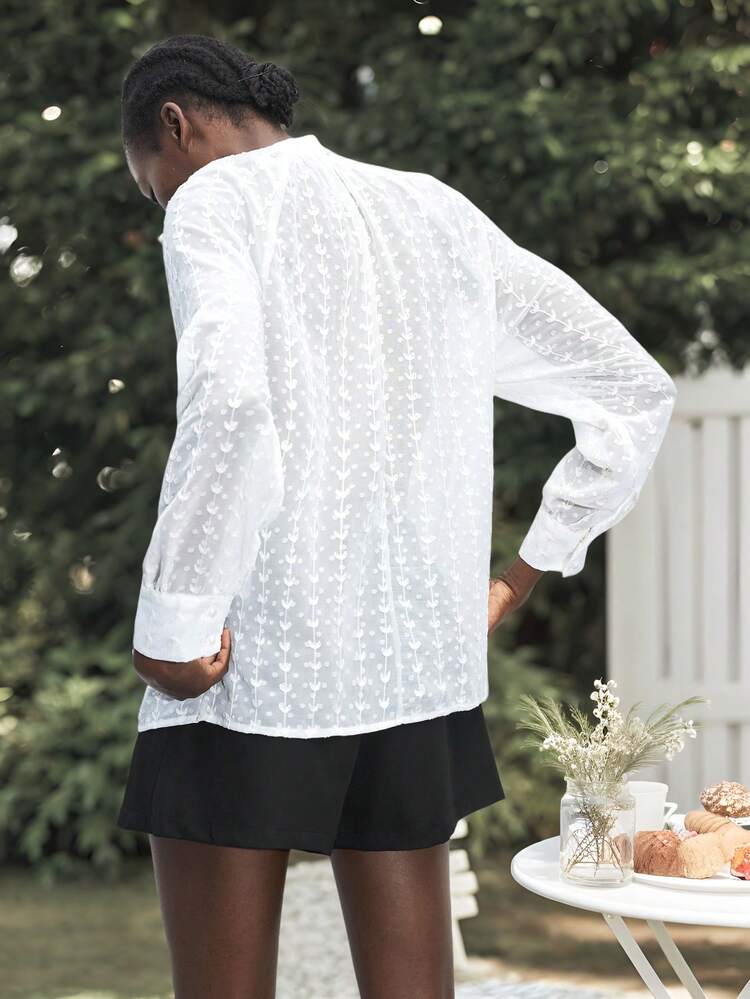 SHEIN Maija Blusa de mujer elegante de unicolor con cuello texturizado y corbata para uso diario