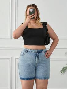 RueChic PANTALONCINI DI JEANS BLU IN VITA ALTA PER TAGLIE FORTI DONNA