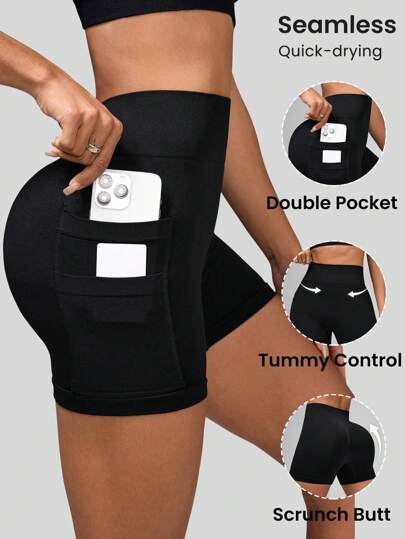 Easithlete Seamless Solid Color Slim Fit Casual Sportswear Shorts, Minimalist, Daily Wear Biker Shorts