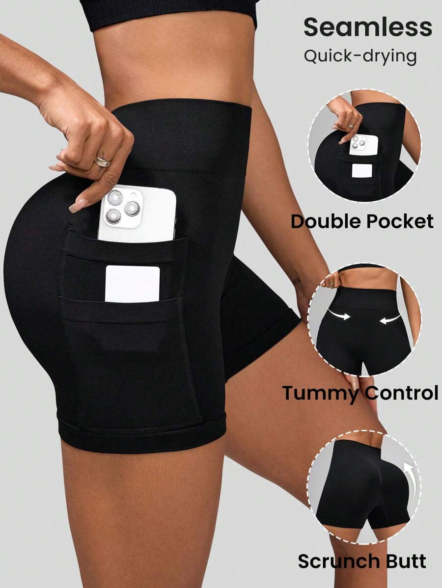 Easithlete Seamless Solid Color Slim Fit Casual Sportswear Shorts, Minimalist, Daily Wear Biker Shorts