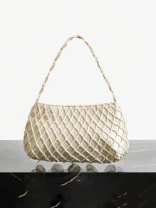 SHEIN SXY Ladies, Women Shell Pieces Top Handle Bags , Fashionable, Simple, Elegant, Versatile, For Beach,Vacation,Holiday,Summer, Seaside , Old Money ,Vacation Essentials - Beige - View 5