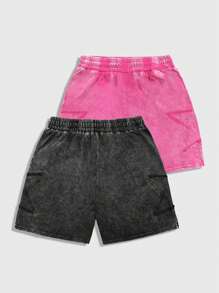 ROMWE MEN Street Life Men's Casual Washed Drawstring Waist Shorts, Summer - Multicolor - View 2