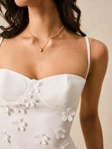 Poéselle 女式长款纯色细肩带连衣裙，夏季时尚 - 白色 - 查看 5