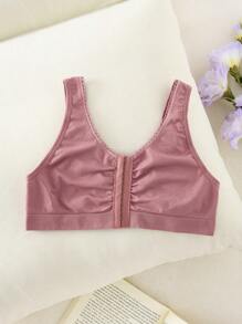 SHEIN 1 chiếc áo ngực không đường may đơn giản, thoải mái, màu trơn, đóng mở phía trước dành cho nữ, dây đeo đôi dạng rộng - Bụi tím - Xem 6
