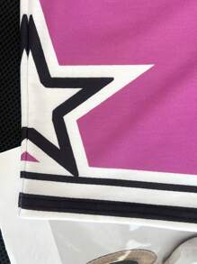SHEIN Pantalones cortos deportivos de punto holgados con estampado versátil, cómodos y casuales para niños preadolescentes, apropiados para ir al colegio, ocio diario, vacaciones, actividades deportivas, y aptos para primavera y verano