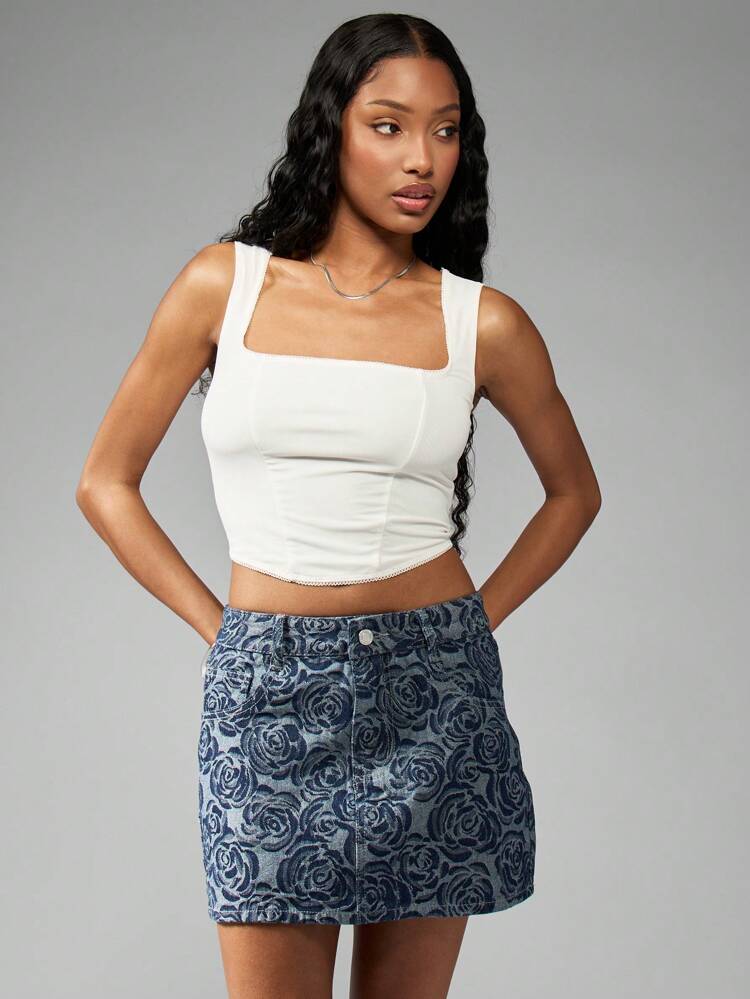 MISSGUIDED Square Neck Corset Tank Top With Mesh Trim Detail Summer Sleeveless Fitted Cropped Fashion Cami Casual Youth Style Everyday Essential