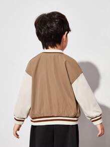 SHEIN Chaqueta Polar Con Bloques De Color Y Estampado De Letras Para Niño Pequeño