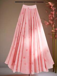 SHEIN Clasi Nueva llegada Falda asimétrica con estampado floral romántico de gasa rosa para mujeres