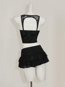 SHEIN ICON Y2K Sexy Mini Hot Girl Lace Stitching Hollowed Out Chest Cup Top