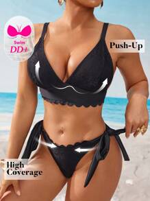 Swim DD+ Set di bikini da donna in tinta unita con laccetti, sexy, adatto all"estate e alla spiaggia