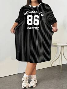 SHEIN CURVE+ 大码宽松运动字母T恤裙 - 彩色 - 查看 7