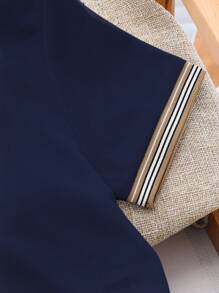 2pcs Kids Boy Casual Cute Cartoon Bear Polo Shirt & Khaki Shorts Knitwear Set, Versatile For School, Garden, Beach, Birthday, Spring, Summer, Autumn, Winter - Navy Blue - View 6