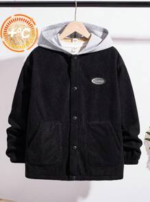 1pc Tween Boy Hooded Thermal Lined Jacket, Suitable For Autumn Winter Schoolwear, Outdoor Sports, Casual Occasions