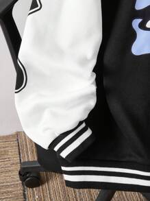 SHEIN Teen Boy 1pc Knit Playing Card Pattern Letter Print Sleeve Patchwork Colorblocked Jacket,Black Autumn Streetwear Graduation Back-To-School Comfort - Multicolor - View 6