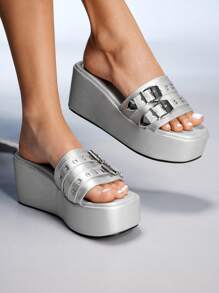 Cuccoo CUCCOO GRLICON Women's Platform Wedge Sandals, Y2K Style, Punk Rock, Biker, Cool Girl, Suitable For Halloween, Christmas, Party