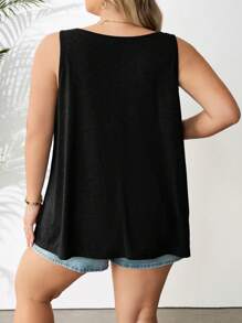 SHEIN CURVE+ Plus Size Women's Green V-Neck Loose Fit Cami Top - Black - View 3