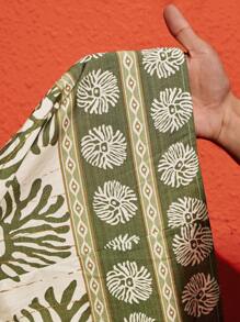 Veslaya 2pcs/Set Spring/Summer Green Abstract Floral Print Tank Top And Wide Leg Capri Pants - Multicolor - View 10