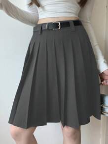 DAZY Women Casual Versatile Solid Color Pleated Mid-Length Skirt Women Summer Clothing Woman S Summer Clothes Women Summer Sets Skirts For Women Women Clothing Skirts