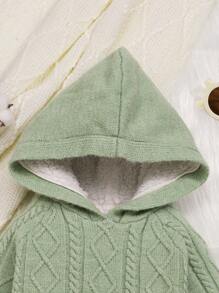 SHEIN Bimba Jumpsuit in maglia a trecce con cappuccio - Verde - Visualizzare 3