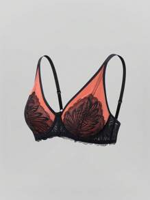 SHEIN 1pc Wireless Thin Lace Padded Underwire Push Up Bra - Multicolor - View 6