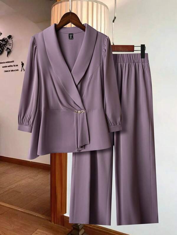 Modelyn Set de 2 bucăți cu mâneci lungi și pantaloni de culoare solidă