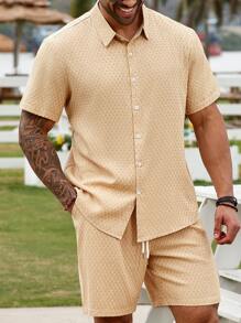 Manfinity RSRT Plus Size Woven Jacquard Striped Short Sleeve 2pc Set