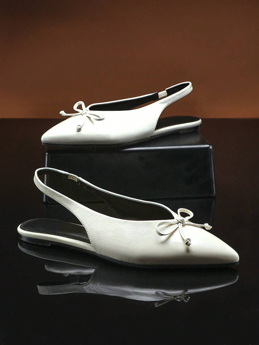 SHUZIA Giày lười mũi nhọn có thiết kế đẹp mắt, màu vàng nhạt, da bóng, quai hậu, có nơ trang trí - Màu vàng - Xem 1