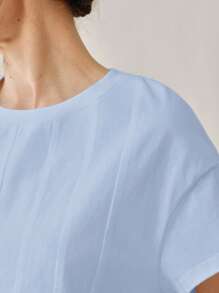 Uhlyne Áo thun nữ cổ tròn tay ngắn màu trơn rộng rãi - Màu xanh lam - Xem 4