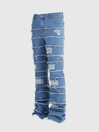 Grunge Punk Jeans de mezclilla desgastados y desteñidos informales para hombres