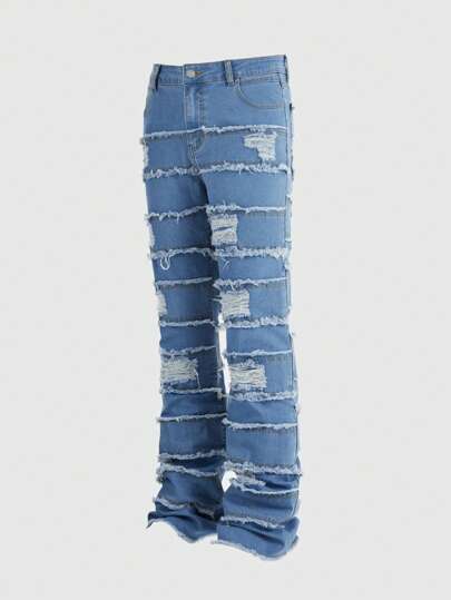 Grunge Punk Herren Lässig Washed, abgenutzte, ausgefranste Jeans