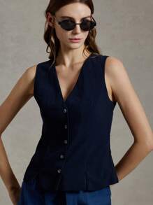 Briarwyn Plain Weave Casual Commuter Top For Summer V Neck Tank Top For Women Classy For Women - Royal Blue - View 5