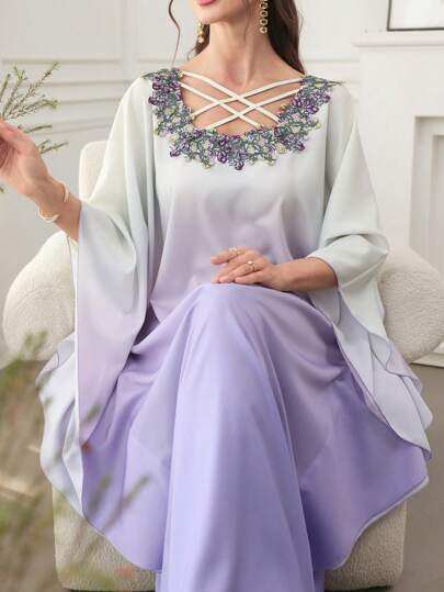 Al Najma 女士宽松休闲渐变色连衣裙，适合日常、度假和派对穿着，朴素的长袍