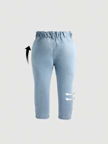 Infant Girls Distressed Skinny Fit Washed Denim Jeans, Casual, Simple & Fashionable Design Suitable For Daily Wear - Light Wash - View 2