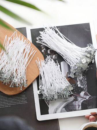 100Pcs Pre-Waxed Candle Wicks With Metal Sustainers Smokeless & Lead-Free For Soy Wax, Beeswax & Paraffin Candle Making DIY Craft Supplies For Container, Pillar, Votive Candles Home Decor, Wedding Party, Aromatherapy Essential (Multiple Lengths, High Stability Burning)