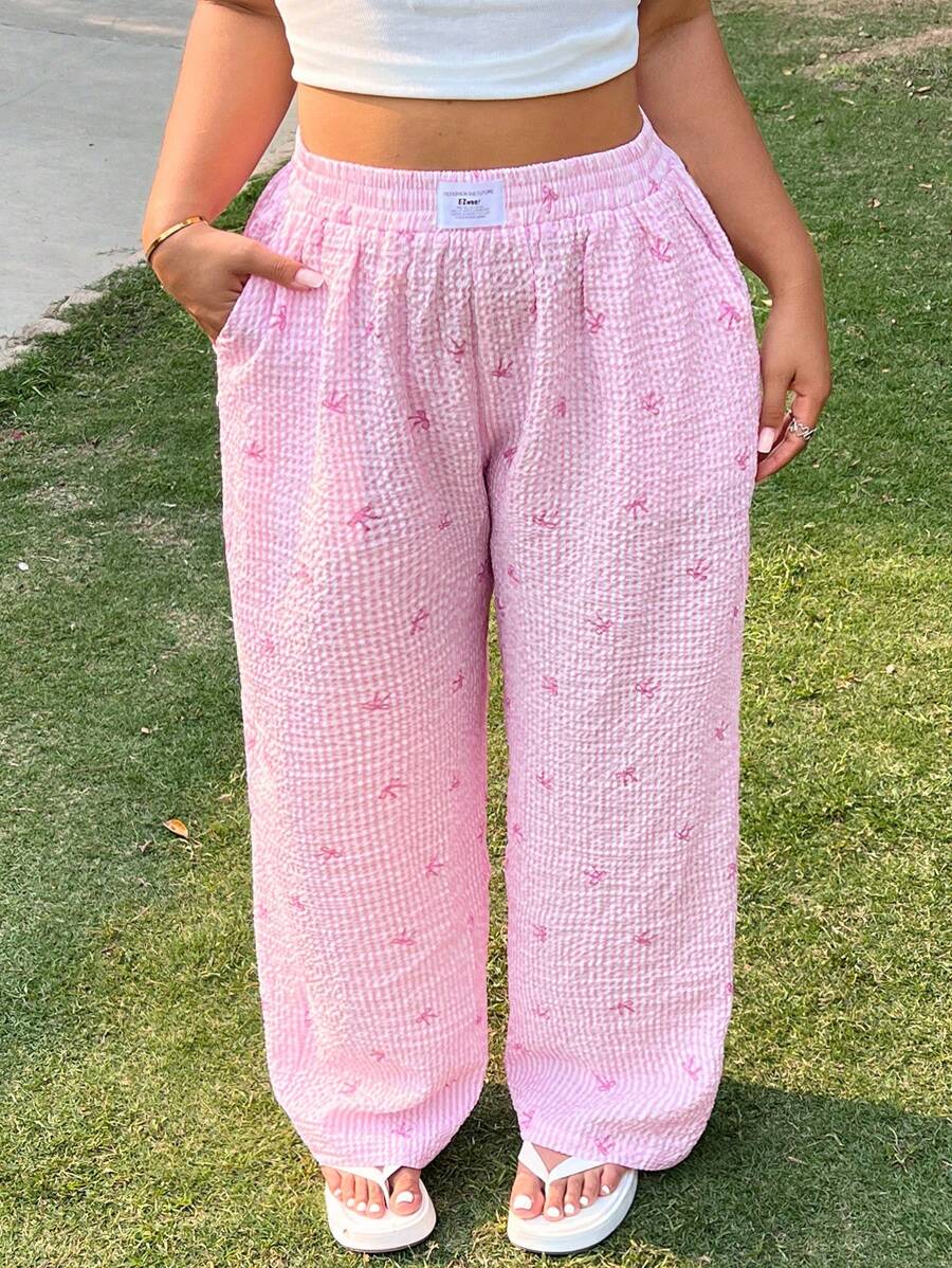 SHEIN EZwear Große Größen Lässig Schmetterling- & Gestreift-Muster Palazzo Hose für Damen - Verschiedenfarbig - Übersicht 1