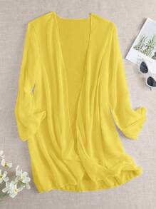 Swim Vcay Women's Solid Color Long Sleeve Open Front Loose Kimono Cover Up, Suitable For Vacation