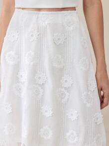 BizChic Novo Festival de Música de Verão 2025, Adequado para Convidados de Casamento, Brunch, Estilo Urbano Chique, Casual Romântico Versátil, Elegante Diário de Trabalho, Temporada de Casamento, Festival de Música, Formatura, Saia Longa Bordada Jacquard Floral Branca Transparente - Branco - Visão 5